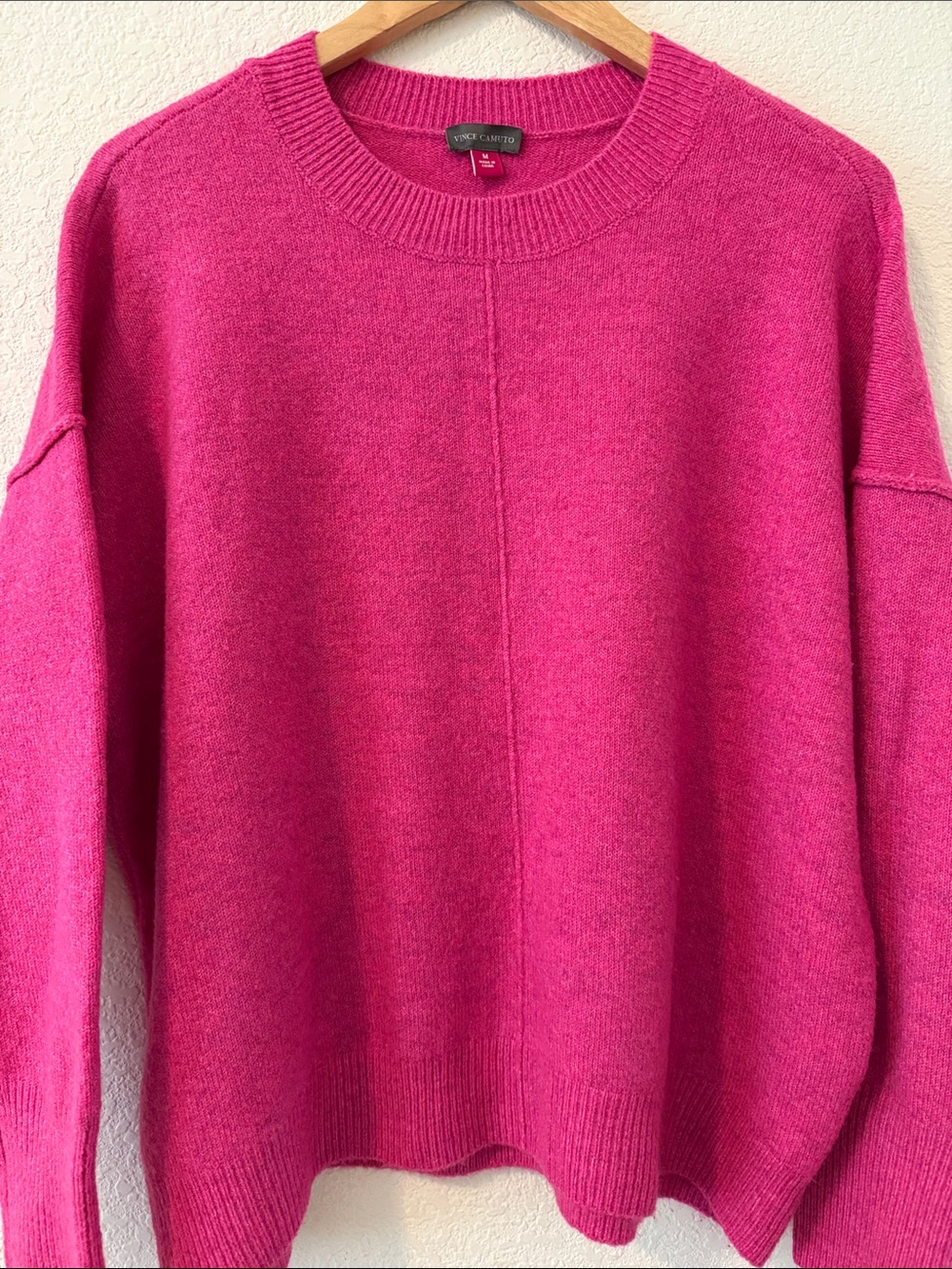 Vince Camuto Exposed Seam Crewneck Sweater, Medium, Heather Hot Pink